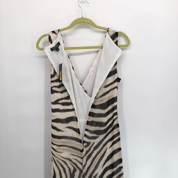 NEW Lauren Ralph Lauren Dress Size 6 Zebra Animal Print Sheer Midi Tie Waist - Picture 9 of 11